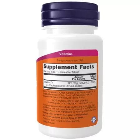 Now Foods Vitamin D3 5,000 IU 120 Mint Flavour Chewables Online now